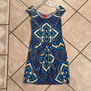 Geometric Blue and Brown Mini Dress
